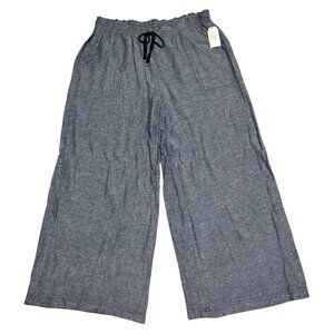 Womens 2XL Time & Tru Blue Chambray Wide-Leg Pants Drawstring Waist Linen Rayon